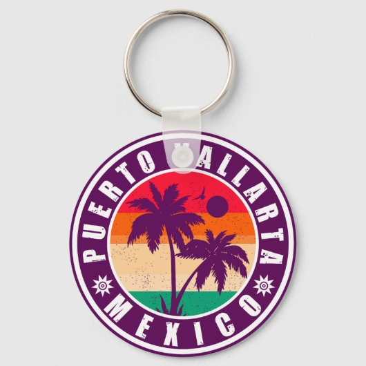Puerto Vallarta Palm Tree Retro Souvenir 80er Schlüsselanhänger (Vorderseite)