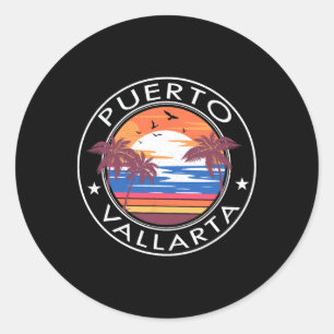 Puerto Vallarta Retro Beach Sommerferien Reise F Runder Aufkleber