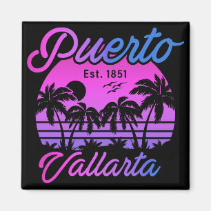 Puerto Vallarta Retro-Sonnenuntergang 80er Palmen Magnet