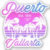 Puerto Vallarta Retro Sunset 80er Palm Trees Aufkleber (Vorderseite)