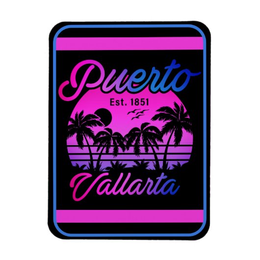 Puerto Vallarta Retro Sunset 80er Palm Trees Magnet (Vertikal)