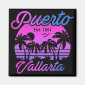 Puerto Vallarta Retro Sunset 80er Palm Trees Magnet (Vorne)