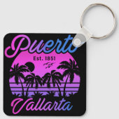 Puerto Vallarta Retro Sunset 80er Palm Trees Schlüsselanhänger (Rückseite)