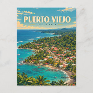 Puerto Viejo Costa Rica Vintage Reise Kunst Postkarte