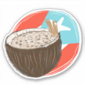 Puertorico Coconut Handgezeichneter Sticker (Vorderseite)