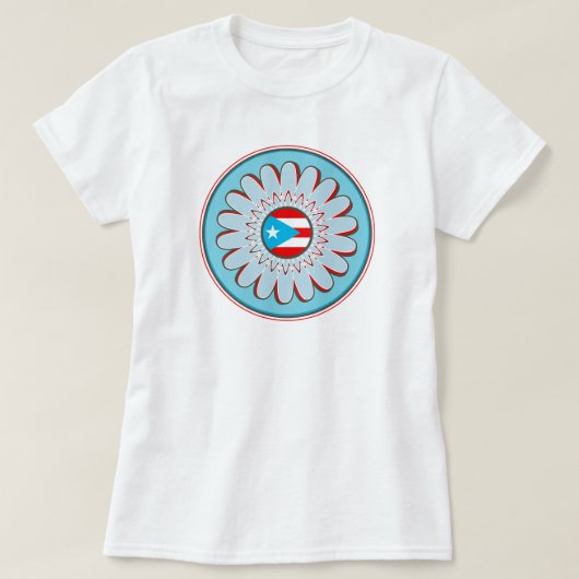 Puertorikanische Flaggen-Himmel-Blau Boho Blume T-Shirt (Design vorne)