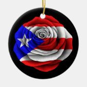 Puertorikanische Rosen-Flagge auf Schwarzem Keramik Ornament (Vorne)