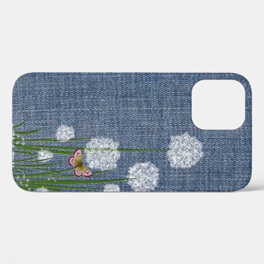 Puff-Blume über Denim Case-Mate iPhone Hülle (Rückseite (Horizontal))