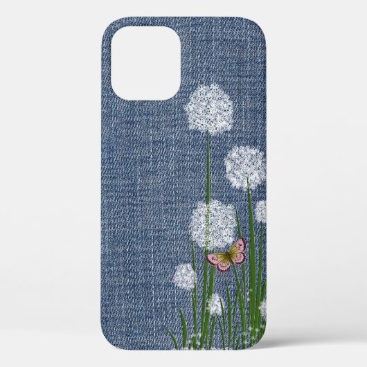 Puff-Blume über Denim Case-Mate iPhone Hülle (Rückseite)