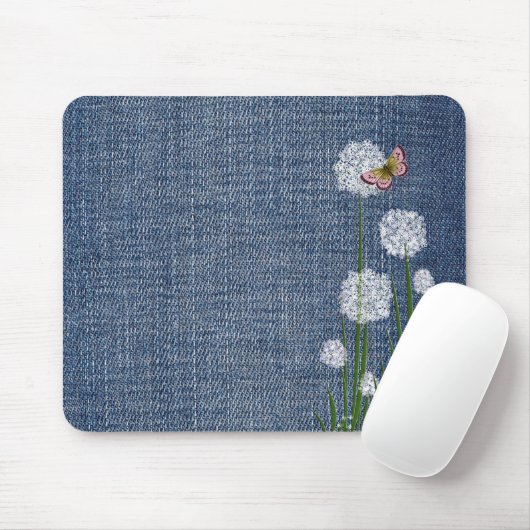 Puff-Blume über Denim Mousepad (Mit Mouse)