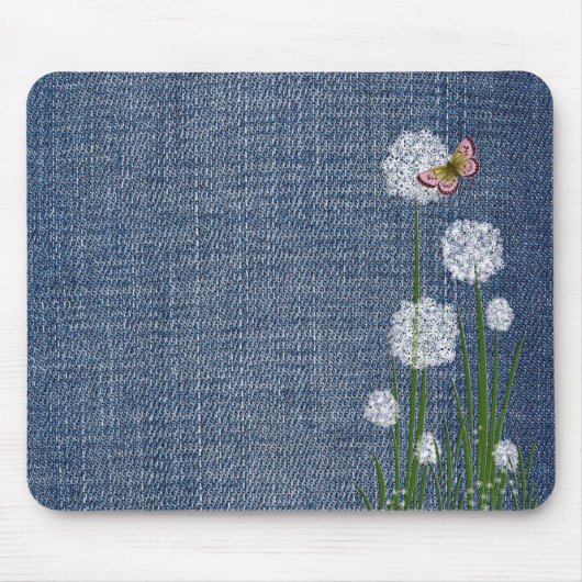 Puff-Blume über Denim Mousepad (Vorne)