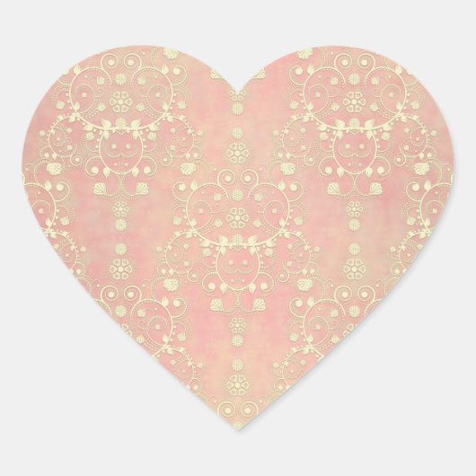Puff Pink Peach Damask Herz-Aufkleber (Vorderseite)