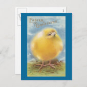 Puffball Chick Vintag Ostern Feiertagspostkarte (Vorne/Hinten)