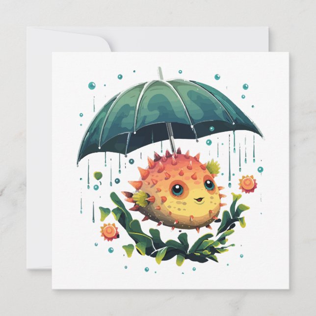Puffer Fisch Regentag mit Regenschirm (Vorderseite)