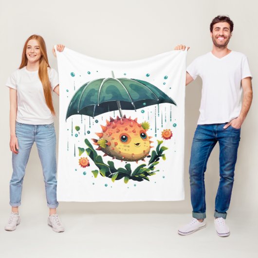 Puffer Fisch Regentag mit Regenschirm Fleecedecke (Beispiel)