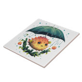 Puffer Fisch Regentag mit Regenschirm Fliese (Seite)