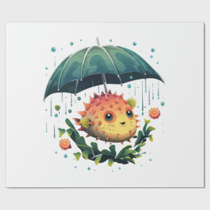 Puffer Fisch Regentag mit Regenschirm Geschenkpapier