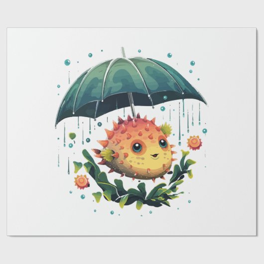 Puffer Fisch Regentag mit Regenschirm Geschenkpapier (Flach)