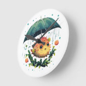 Puffer Fisch Regentag mit Regenschirm Runde Wanduhr (Winkel)