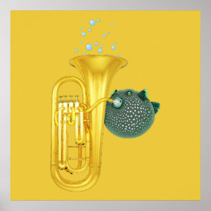 Puffer Fisch spielen Tuba Poster