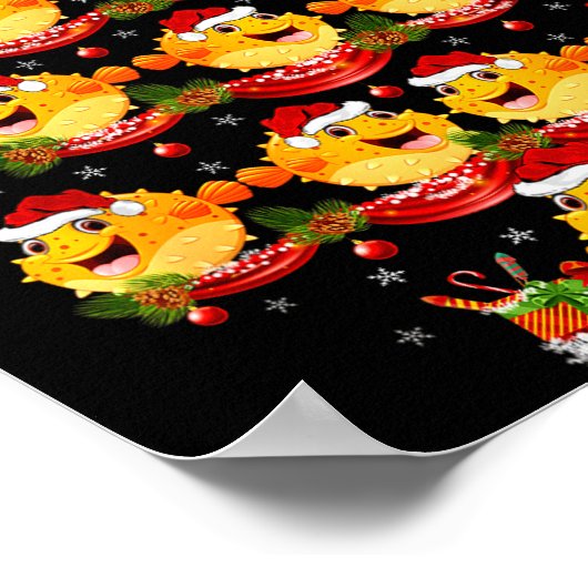 Puffer Fish Xmas Lighting Santa Puffer Fish Christ Poster (Ecke)