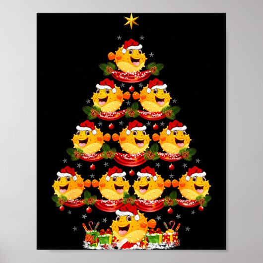 Puffer Fish Xmas Lighting Santa Puffer Fish Christ Poster (Vorne)