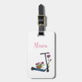 Puffer Scooter & Blume Bekleidete Farben Gepäckanhänger (Vorderseite vertikal)