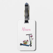 Puffer Scooter & Blume Bekleidete Farben Gepäckanhänger (Rückseite vertikal)