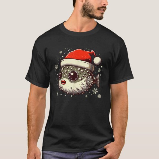 Pufferfish Christmas Santa Hat Puffer Fish Lovers  T-Shirt (Vorderseite)