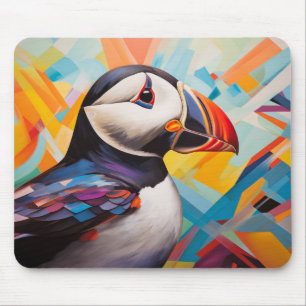 Puffin Animal Bird Portrait Farbige Malerei Mousepad
