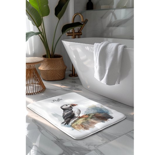 Puffin auf einer Felsenwasserfarbe, nach Maß Badematte