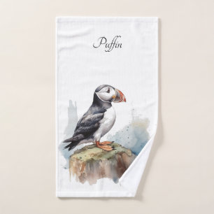 Puffin auf einer Felsenwasserfarbe, nach Maß Badhandtuch Set
