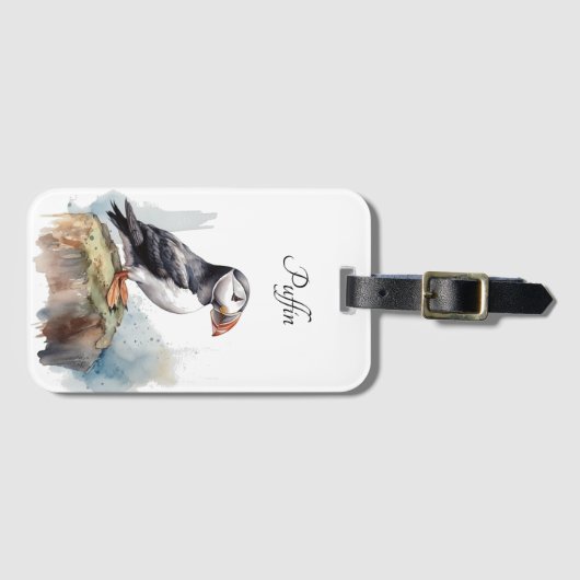 Puffin auf einer Felsenwasserfarbe, nach Maß Gepäckanhänger (Vorderseite (Horizontal))