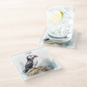 Puffin auf einer Felsenwasserfarbe, nach Maß Glasuntersetzer (Schrägansicht)