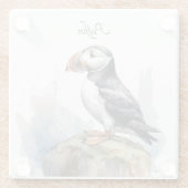 Puffin auf einer Felsenwasserfarbe, nach Maß Glasuntersetzer (Rückseite)