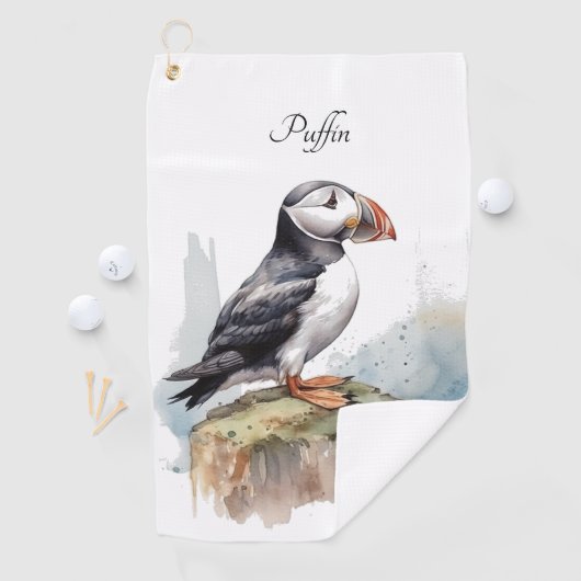 Puffin auf einer Felsenwasserfarbe, nach Maß Golfhandtuch (Insitu)