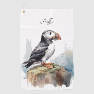 Puffin auf einer Felsenwasserfarbe, nach Maß Golfhandtuch