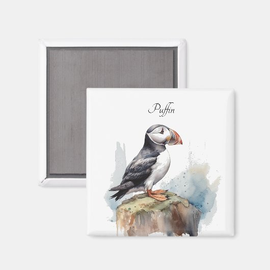Puffin auf einer Felsenwasserfarbe, nach Maß Magnet (Vorderseite/Rückseite)