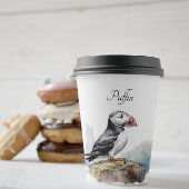 Puffin auf einer Felsenwasserfarbe, nach Maß Pappbecher