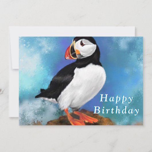 Puffin Bird Happy Birthday Card (Vorderseite)