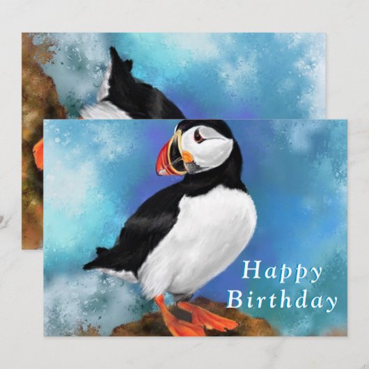 Puffin Bird Happy Birthday Card (Vorne/Hinten)