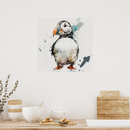 Puffin Bird Portrait Animal Painting Free Poster (Küche)