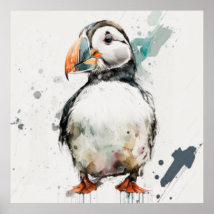 Puffin Bird Portrait Animal Painting Free Poster