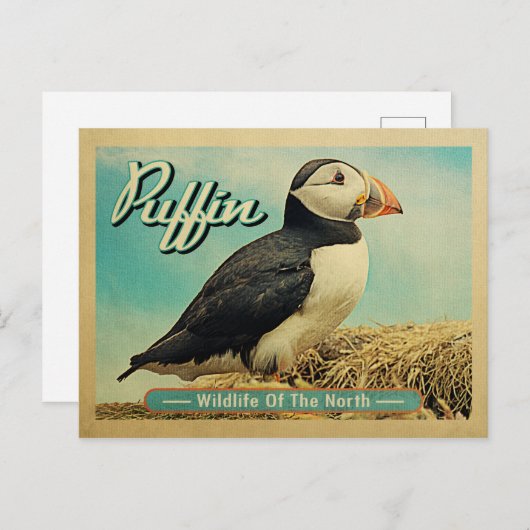 Puffin Bird Postcard - Wildlife of the North Postkarte (Vorne/Hinten)