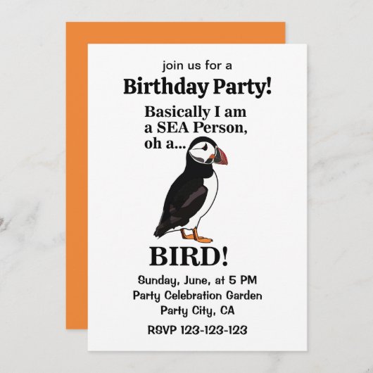 Puffin Bird Seabird Funny Birthday Party Einladung (Vorne/Hinten)