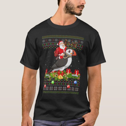 Puffin Bird Ugly Santa Riding Puffin Christmas T-Shirt (Vorderseite)