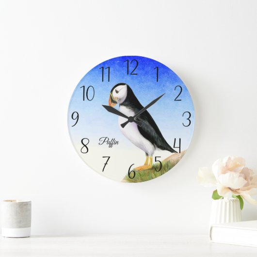 Puffin Bird Wasserfarbenmalerei Poster Große Wanduhr (Zuhause)