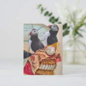 Puffin Birds on the Brain Surreal mixed media  Postkarte (Stehend Vorderseite)
