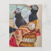 Puffin Birds on the Brain Surreal mixed media  Postkarte (Vorderseite)