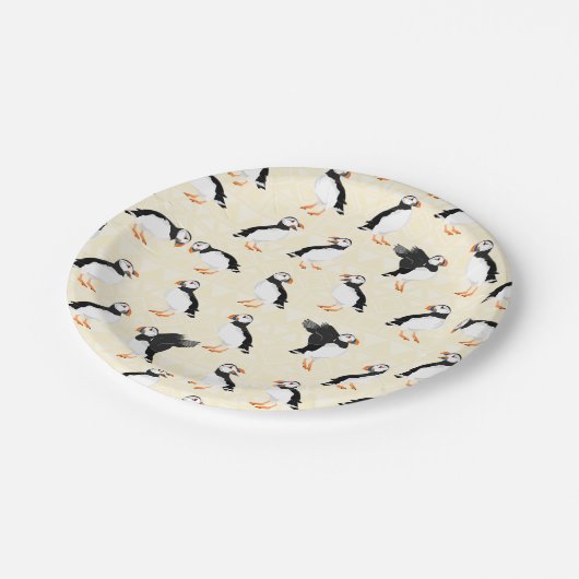 Puffin Birds Pattern Pappteller (Schrägansicht)